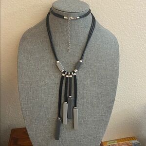 Vintage 90s Black & Gray Lucite & Silver Tone Beads 4 Strand Necklace